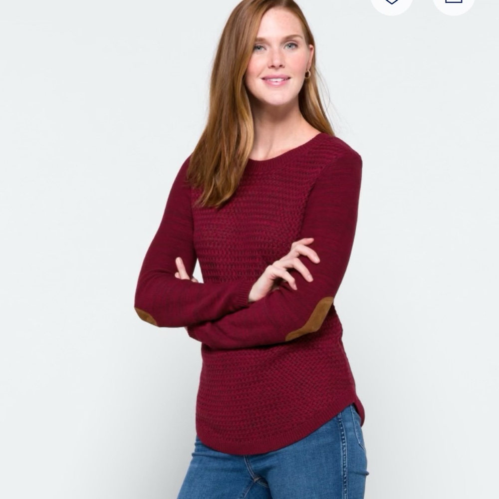 Elegant Burgundy Crew Neck Sweater with Suede Details